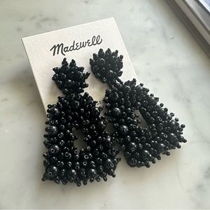 Madewell Black Bead Square Statement Dangle Stud Earrings